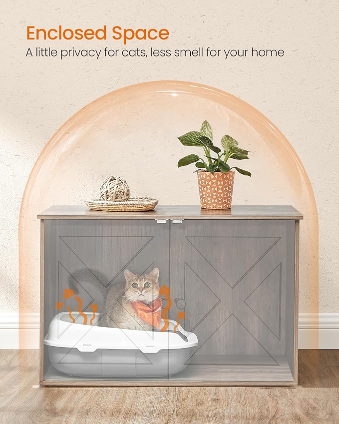 Feandrea Cat Litter Box Enclosure, Litter Box Furniture Hidden, Indoor Cat House, End Table, 27.6 x 19.7 x 19.7 Inches, Heather Greige UPCL022K01 - Image 4