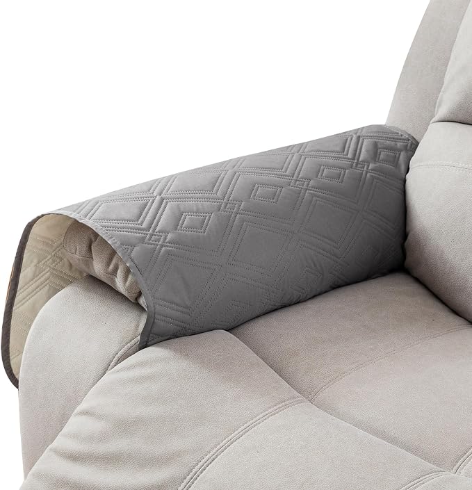 Genina 100% Waterproof Couch Arm Covers Set of 2, Armrest Covers for Sofa Couch Armchair, Anti-Slip Sofa Arm Cover Protectors Armchair Slipcovers for Pets Dogs (Light Gray) by Genina