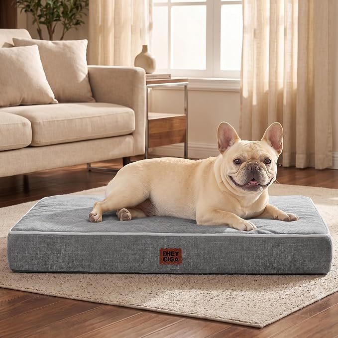 EHEYCIGA Medium Memory Foam Dog Crate Bed Washable, 30x20Inch, Grey | High Density Egg Crate Foam, Waterproof Liner, Removable Easy Clean Cover, Non-Slip Bottom, Fits Crate, Floor and Sofa - Image 8