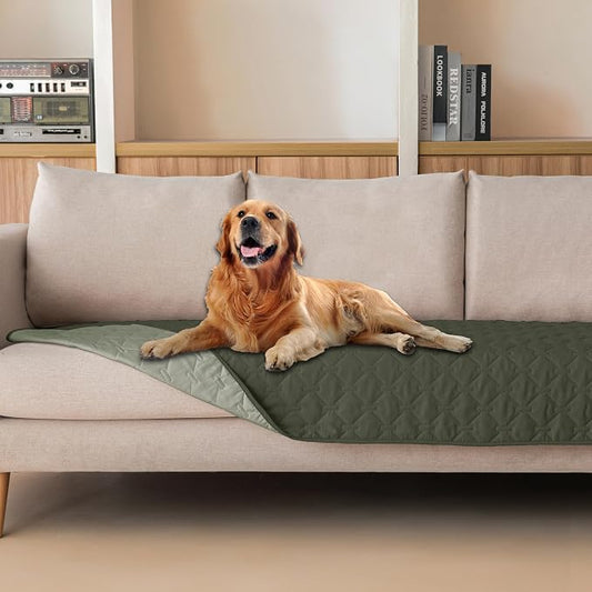 gogobunny 100% Double Sided Waterproof Dog Blanket Soft Pet Bed Cover Reversible Protect Furniture Couch Sofa Car for Puppy Cat Kids (Dark Olive/Light Olive, 30x80 Inch (Pack of 1)) by gogobunny