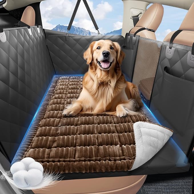 Dog Bed for Car Back Seat, Non-Slip Backseat Pet Mat Standard, 51''X23.5'' | Soft Blanket for Travel, Plaid Flannel, Quilted PP Cotton Filling, Non-Slip Backing, Machine Washable, Fit Backseat Extenders by ROUWINNE