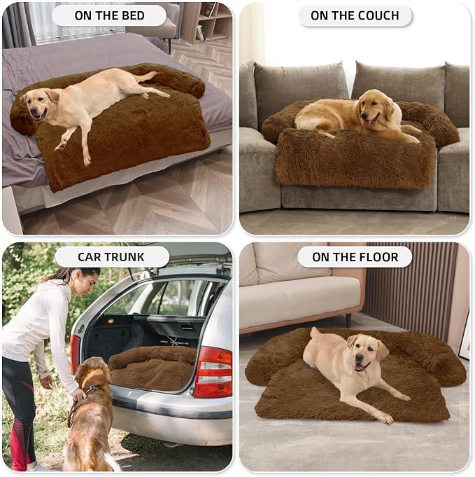GGIB Calming Dog Bed Fluffy Plush Dog Mat for Furniture Protector with Removable Washable Cover for Large Medium Small Dogs and Cats (Extra Large (53x39.3x6), Brown) - Image 6
