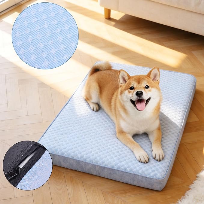 Cooling Dog Beds for Dogs, Orthopedic Memory Foam Dog Bed，Washable Pet Beds for Crate with Faux Fur Cover, Waterproof Lining (Blue, XX-Large: 50" x 34" x 5") - Image 6