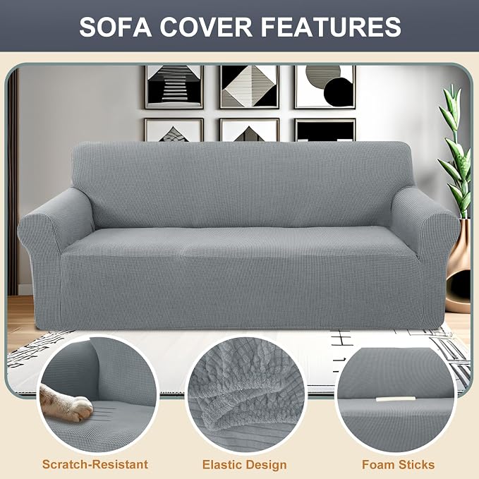 Stretch Oversized Sofa Couch Cover Washable Slipcover, Grey | 1-Piece X-large Sofa Cover For 3 Cushion,Furniture Protector Couch Cover For Dogs, Polyester Spandex Jacquard fabric - Image 3