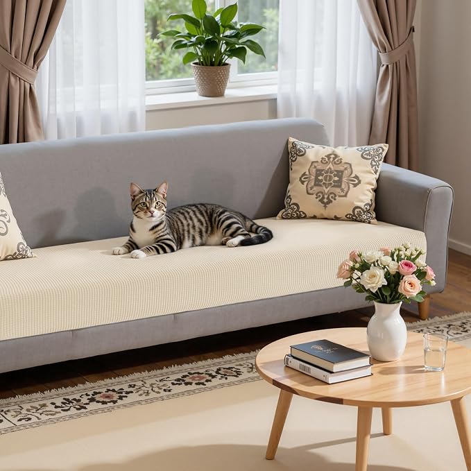 Hokway Couch Cushion Covers, Stretch Sofa Cushion Covers, Washable Replacement Sofa Seater Slipcovers, Reversible Furniture Protector for Dogs(Creamwhite, X-Large) - Image 3