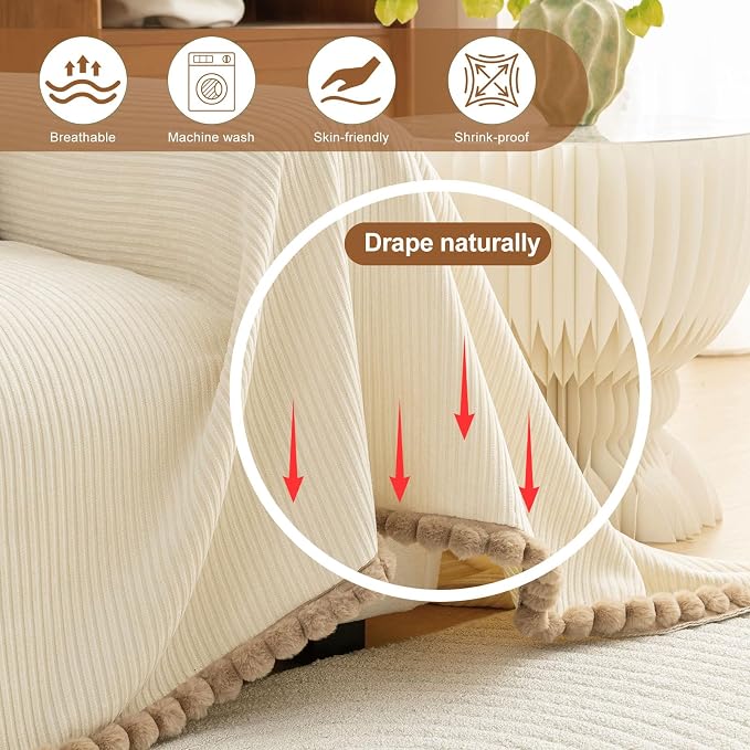 ROOMLIFE Boho Couch Covers for Sofa Washable for 2 Cushion Couch Chenille | Furniture Protector Sofa Couch Cover for Dogs, Soft Breathable Sofa Slipcover, Couch Throw Blankets with Tassels 71''X118'' - Image 2
