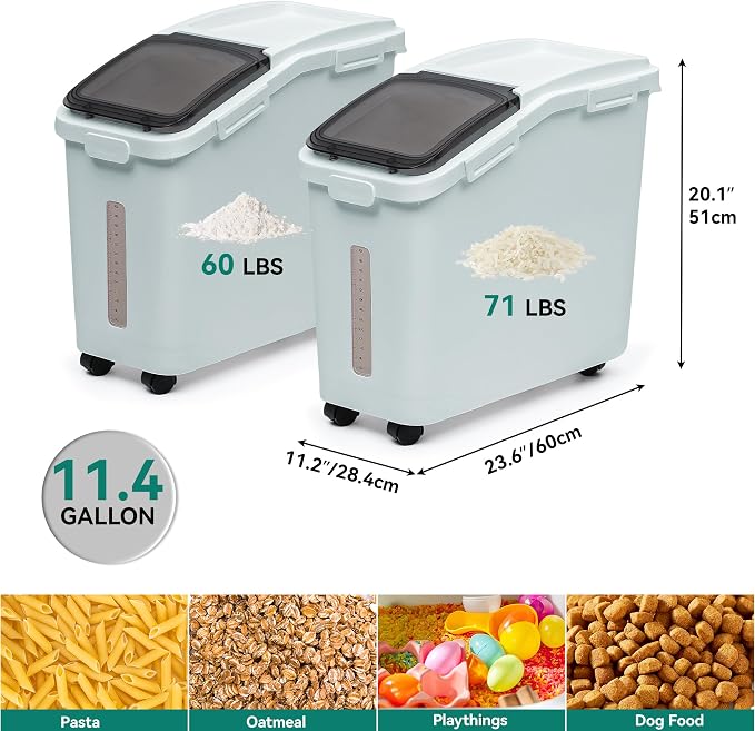 YITAHOME Ingredient Storage Bin, Large Commercial Rice Container with 11.4 Gallon Capacity, Bulk Flour Bin with Wheels, Scoop, Lid, and Scale for Kitchen,2count, Grey - Image 3