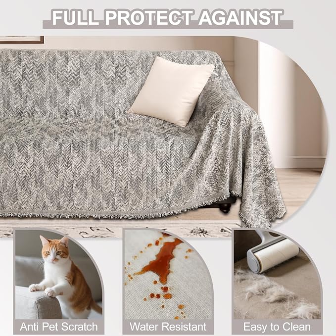 1OO% Waterproof Sectional Couch Covers for Dogs L Shaped Corner Sofa Cover Washable Chenille Sofa Slipcovers Blanket Modern Jacquard Pet Furniture Protector (91"x276", Gray Wave) - Image 4