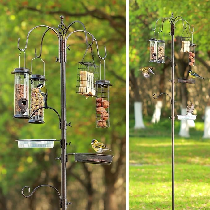 Bird Feeding Station Kit Pole Wild Bird Feeder Hanging Planter Hanger Multi Feeder Hanging with Metal Suet Feeder Bird Bath for Attracting Wild Birds - Image 8