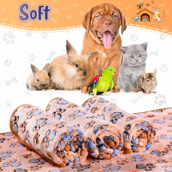 Tatuo 4 Pack Fleece Dog Blankets for Puppy Cats Multi-Size Sleep Mat for Pet Guinea Pig Soft Washable Warm Crate Bed Puppy Teething Toys Print Pattern Blanket Indoor(Coffee,30 x 20.5 Inch,Paw) - Image 4