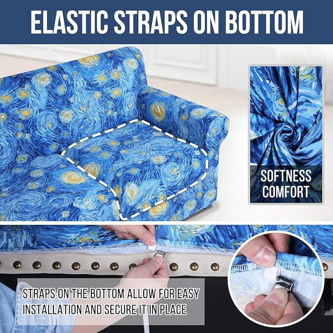 hyha Stretch Couch Cover, Sofa Covers for 2 Separate Cushion Couch Washable | Loveseat Cover, Floral Pattern, Printed, 3 Pieces, 2 Seater Furniture Protector with Elastic Bottom for Dogs, Pet Friendly - Image 5