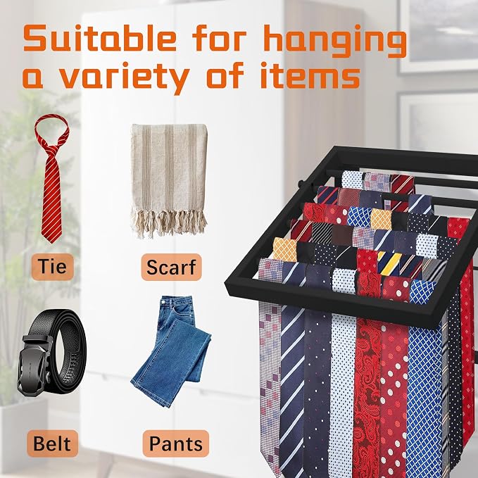 Tie Rack Wall Mounted, Adjustable Angle Tie Organizer for 60 Ties & Scarves | Holds up to 60 Ties, 10 Angle Slots, Wall-Mounted Easy Installation, Long-Lasting Design - Image 2