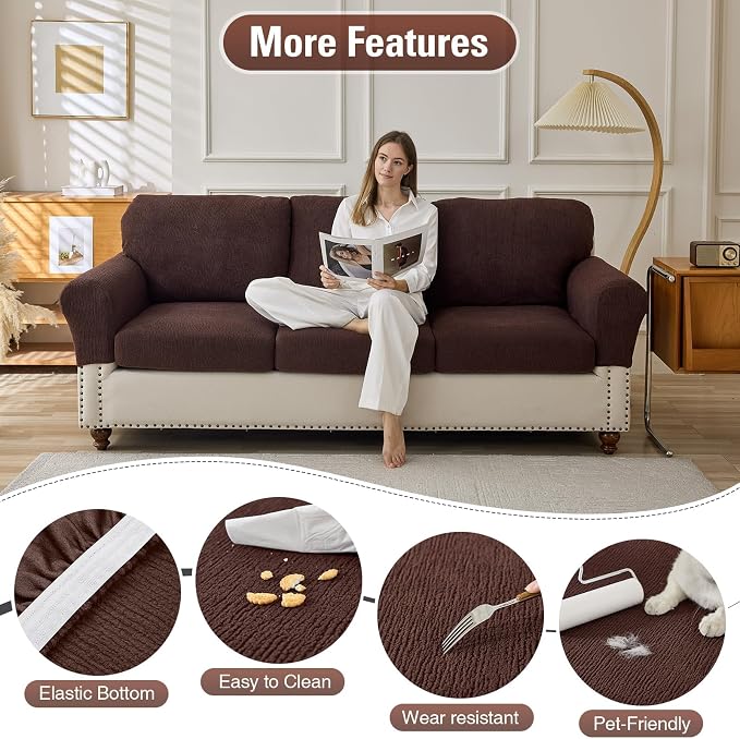 Couch Cushion Covers Sectional Couch Covers Stretch Washable Soft Seat Cushion Covers Furniture Protector Sofa Slipcovers for Pets(Brown,1 Piece Seat Cover or Back Covers) - Image 3