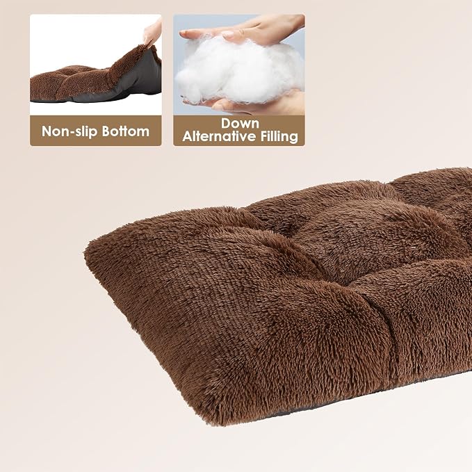 EHEYCIGA Fluffy Dog Crate Bed, Plush XX Large Dog Pillow, Coffee | Xlarge Calming Anti Anxiety Plush Faux Fur Mat for Large size dogs, Washable Soft Warm Dog Pad with Non-Slip Bottom - Image 3