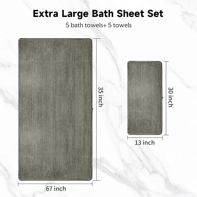 Extra Large Bath Towel Set 10 Piece, XL Bath Towels 35"x67" Oversized Bath Sheets, 280 GSM Microfiber Quick Dry Absorbent Towels, 5 Bath Sheets & 5 Hand Towels (Brown) - Image 2