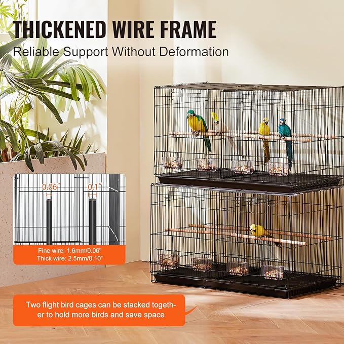 VEVOR 30-inch Flight Bird Cage, Stackable Divided Small Parakeet Cage for Parrots Canaries Cockatiels Lovebirds Finches Budgies Conures Macaws Pet Travel Birdcage with Handle and Perches - Image 6