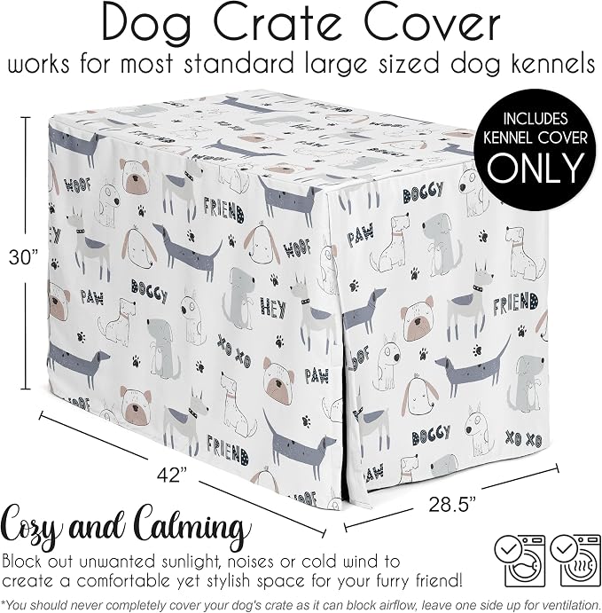 Sweet Jojo Designs 42in. Medium/Large Dog Crate Cover (Cartoon Puppy Print) Pet Cage, Kennel Covers (Neutral, Modern, Bulldog, Wiener Doggy, Paws, Whimsical, Playful, Woof, Dachshund, Blue, Taupe) - Image 5