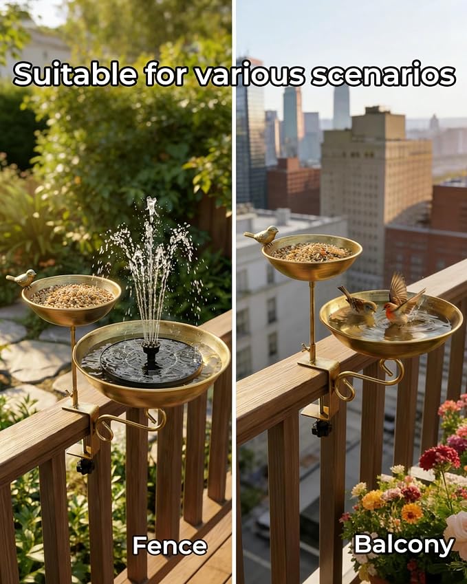 Dual Tier Deck Mounted Bird Bath with Feeder for Railing | Dual Levels for Backyard Bird Watching, Ideal for Cardinals, Finches & Sparrows, Adjustable Clamp Fits Decks, Easy Clean - Image 4