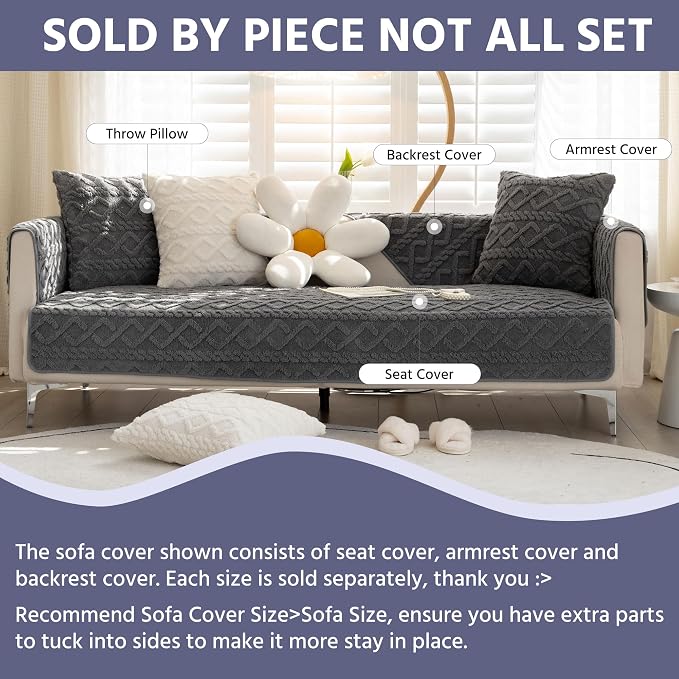 OTOB Couch Covers for Dogs Washable, Non Slip Geometric Jacquard Plush Sofa Slipcovers Furniture Protector, All Seasons Pet Couch Covers for 3 Cushion Couch Sofa, 1 Piece (Dark Gray, 35.4"x82.7") - Image 7