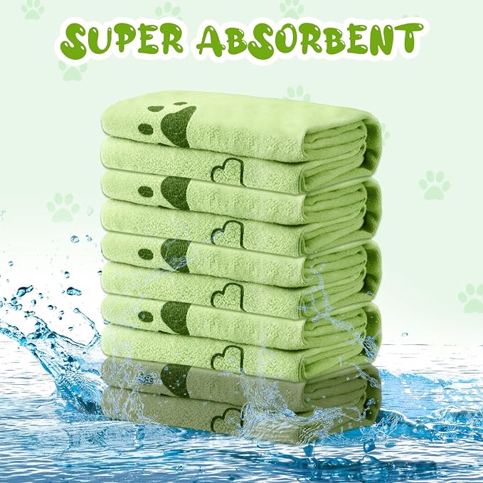 Tatuo 22 Pcs Dog Towels for Drying 20 x 40 Inch Pet Bath Towels Absorbent Microfiber Towel Quick Drying Puppy Bathing Supplies for Small Medium Large Dog Puppy Cat(Green,Bone Pattern) - Image 4