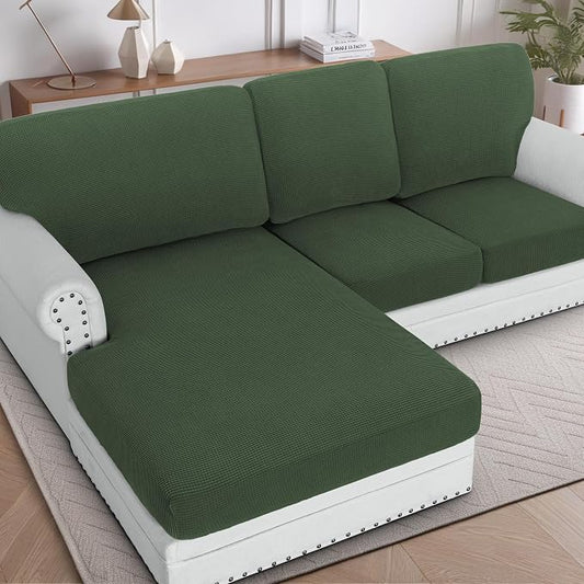 H.VERSAILTEX Sectional Couch Covers 3 Pieces Sofa Seat Cushion Covers L Shape Separate Cushion Couch Chaise Cover for Both Left/Right Sectional Couch (Seat Only: 1 Chaise + 2 Sofa, Bronze Green) by HVERSAILTEX