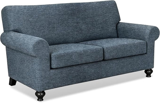 URBANLIFE 3-Piece Stretch Sofa Covers for 2 Cushion Couch, Dusk Blue Gray | Super fitted spandex slipcovers for couches. Non-slip elastic bottom. Machine washable furniture protector for kids & pets. by URBANLIFE