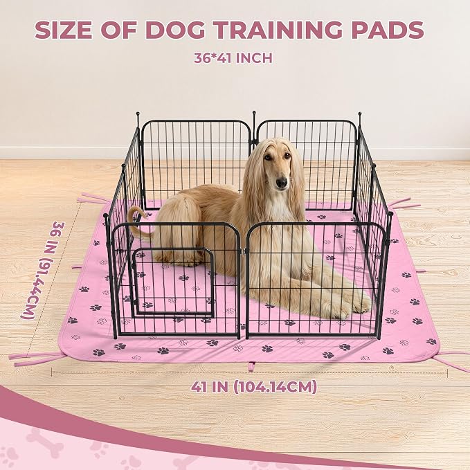 Fostanfly Washable Pee Pads for Dogs, Ultra-Absorbent, 36"x41"-2 Pack, Pink | Leak-Proof, Waterproof, Non-Slip, Large Reusable Pee Pads for Puppy Potty Training, Crate and Playpen with 8 Tie Straps - Image 2