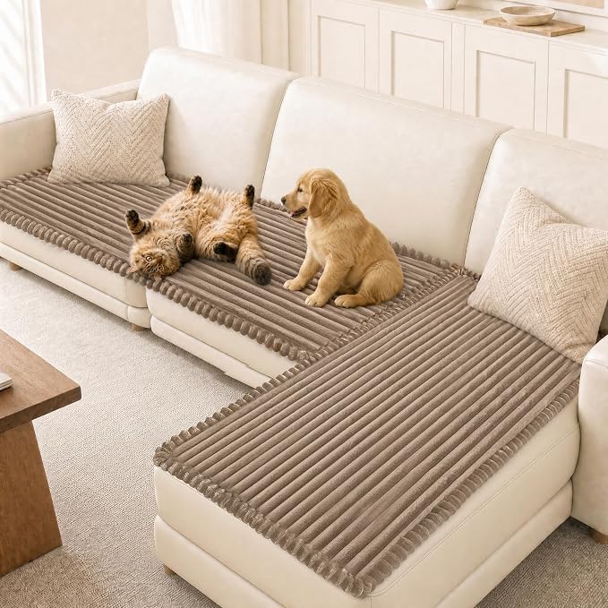 NAISI Pet Couch Covers for Sofa with Thick Filling and Non-Slip Bottom Sectional Sofa Covers Washable Friendly for Pets(2pcs/27.5"x59"+27.5"x70.8",Khaki) by NAISI
