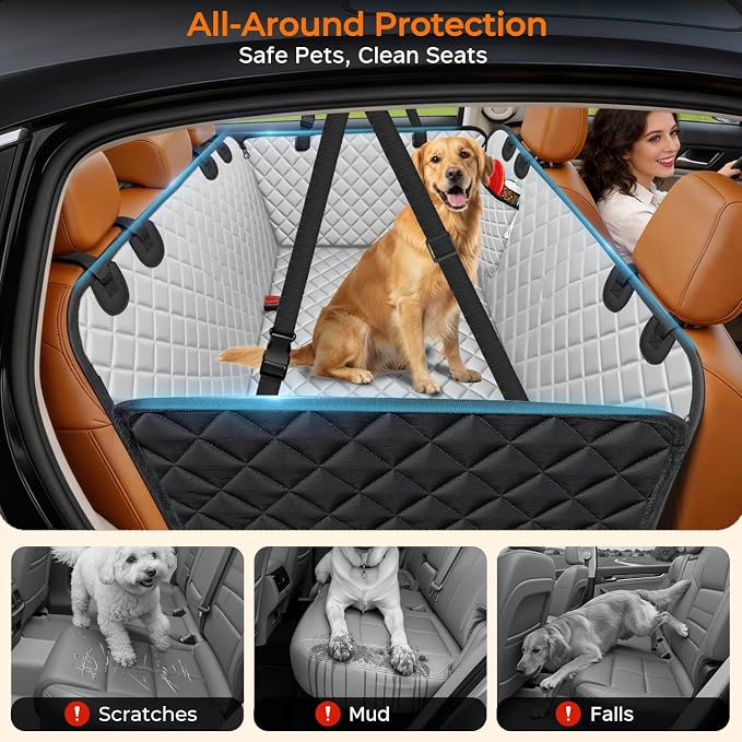 URPOWER Dog Car Seat Cover for Back Seat, Waterproof Hammock for Car & SUV | 600D Oxford, Side Flaps with Zippers, Scratch Resistant, Non-Slip, Easy Install, Machine Washable, Dog Seat Belt Included - Image 2