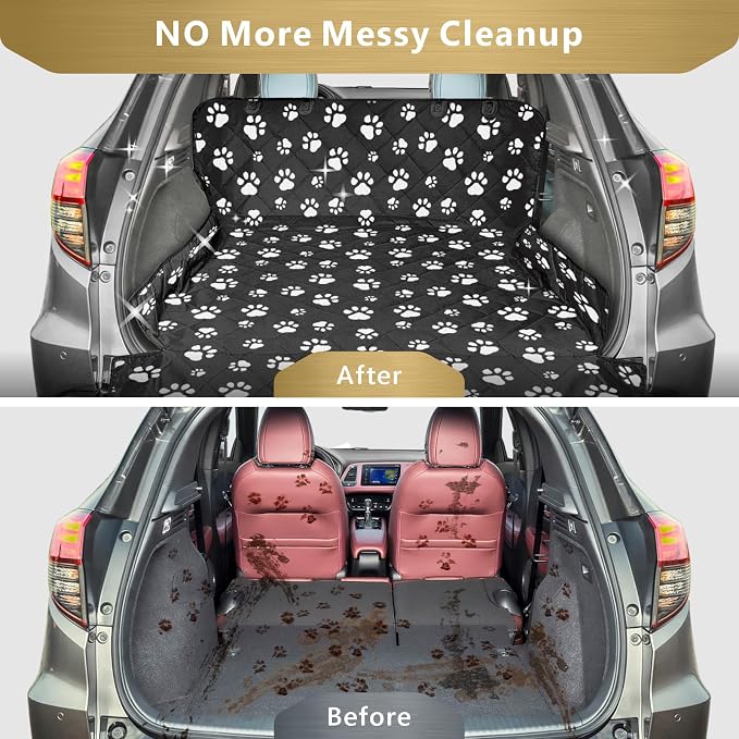 F-color SUV Cargo Liner for Dogs - Heavy Duty Cargo Cover for Mid-Size SUVs | Water Resistant, Bumper Flap, Non-Slip Mat, Car Trunk Dog Car Seat Cover Prevents Scratches Pet Hair Mud Dirt for Sedans Vans - Image 3