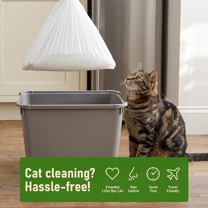 ZOMISIA Top Entry Cat Litter Box Liners - 20 Count 38" x 24" Litter Bags | Cat Litter Pan Liners with Drawstring, Extra Thick, Tear Resistant Heavy Duty, Easy Clean up for Litter Tray, Unscented - Image 6