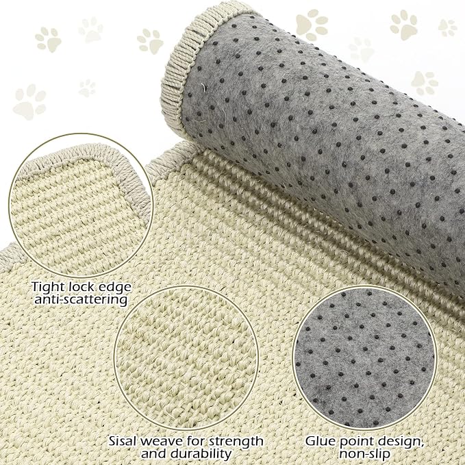 Riakrum 2 Pack Large Cat Scratch Pad Sisal Mat 32 x 16 Inches,Beige - Image 3