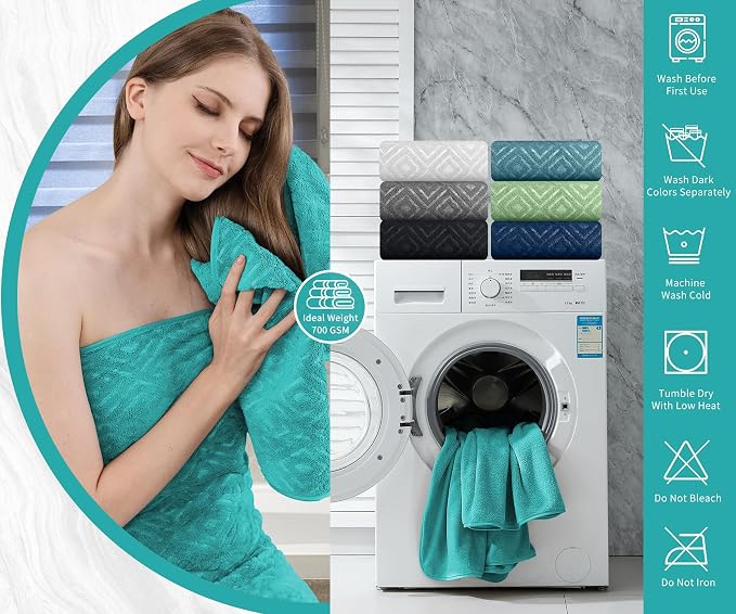Bath Towel Set of 4 Extra Large Bath Sheet 35"x70" Oversized Bath Towel Soft Microfiber Bathroom Towel for Adults Highly Absorbent Quick Dry Towel Set for Bathroom,Hotel,Shower Bath Sheet Teal Blue - Image 6