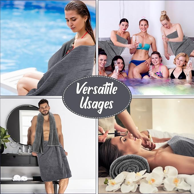 SmoothNovelty 16 Pack Microfiber Bath Towels Bulk 27'' x 60'' Oversized Size Bath Towel Highly Absorbent Extra Large Soft Drying for Beach Shower Summer Salon Sport Gym Party (Stripe,Deep Grey) - Image 6