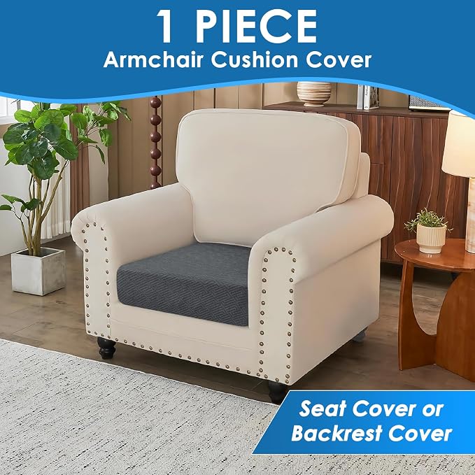 XINEAGE Couch Cushion Covers Seat Cushion Cover Thick Stretch Sofa Slipcovers 1 Piece Individual Couch Covers with Elastic Bottom(Single Seat Cushion/Backrest,Dark Grey) - Image 3