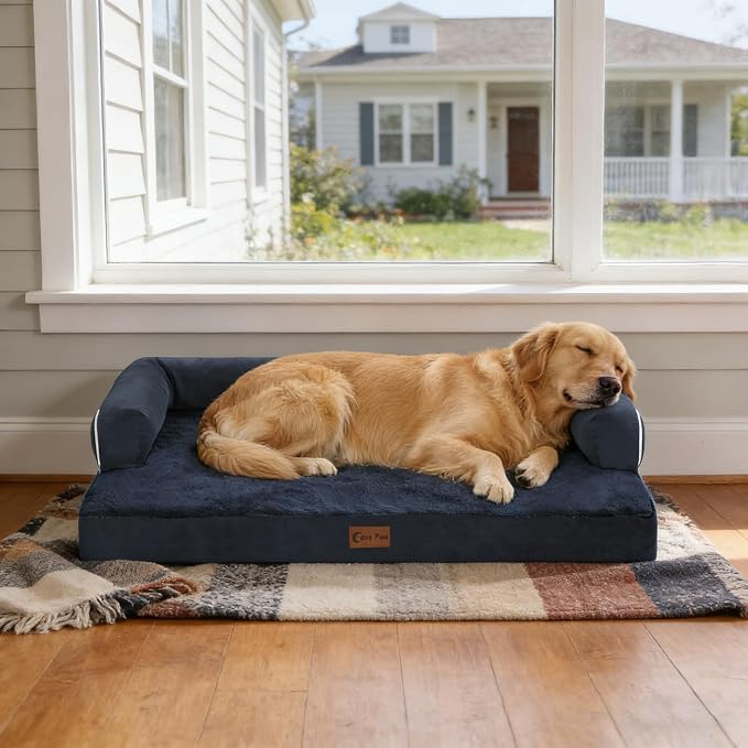 Waterproof Orthopedic Dog Bed for Medium Dogs, 35x22in, Navy Blue | Orthopedic Foam Relieves Joint Pressure, Bolsters Supports Head And Neck, Washable Cover, Non-Slip Bottom - Image 9