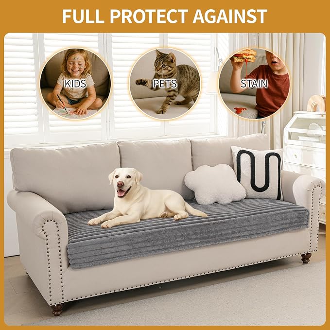 Deep Dream Waterproof Couch Cover for Dogs, Non Slip Pet Couch Covers for Sofa, Soft Faux Fur Sofa Cover, Washable Furniture Protector for 3 Cushion Couch (Grey, 35" x 82") - Image 4
