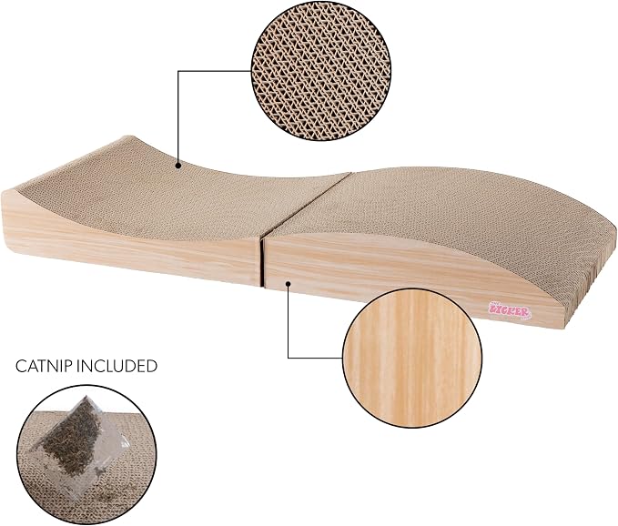 Eero 32" Modern Foldable Lounge Cat Scratcher with Catnip, Large Corrugated Cardboard Sofa Scratching Pad for Indoor Cats, Oak Wood, Oak Wood Finish CSR1011D - Image 4