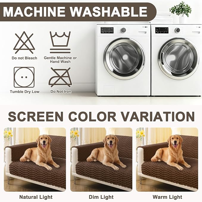Smiry Waterproof Couch Covers for Dogs Washable, Non Slip Pet Sofa Cover | Plush Scratch Resistant Flannel Furniture Protector for Dogs, Chocolate, 36" x 82.7" - Image 9