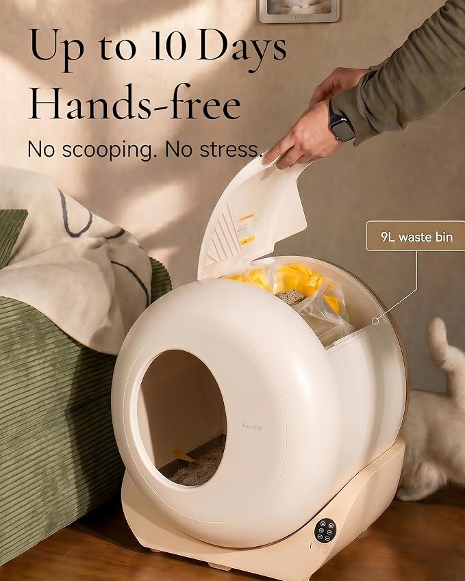 Furrytail Automatic Litter Box Self Cleaning, Kitty Litter Box, Smart Safety Sensors, Advanced Odor & Leak Control, Large Capacity for Multi Cat Homes, with App Control & 40 Trash Bags,Cream - Image 4