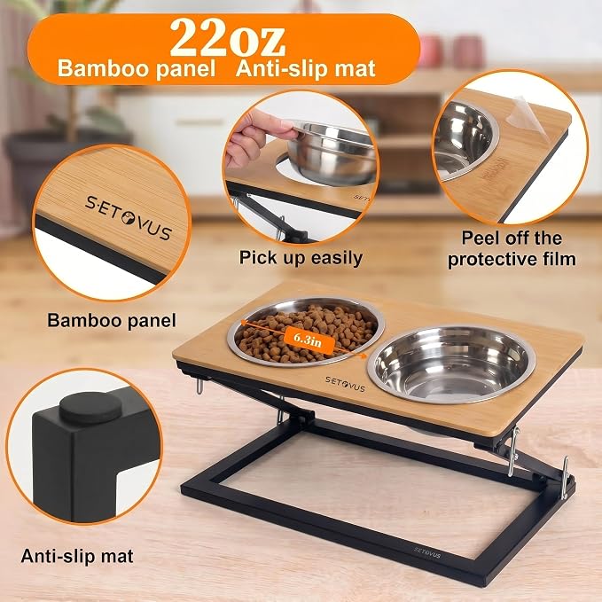 Elevated Dog Bowl, Adjustable Height and Tilt Angle Dog Bowl Stand | Precisely Adjust Height And Tilt Angle, Easy To Clean, Equipped With 2 Stainless Steel Food Bowls, Sturdy And Durable. - Image 2