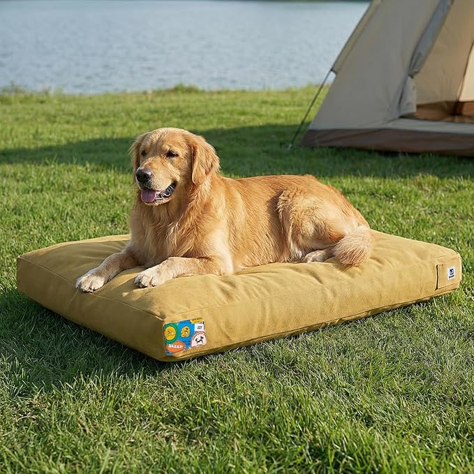 Sytopia 42 Inch Canvas Outdoor Dog Bed for Extra Large Dogs, Durable Dog Bed with Waterproof Machine Washable Removable Cover, Indoor Patio Pet Pad for Crate, Yellow by Sytopia