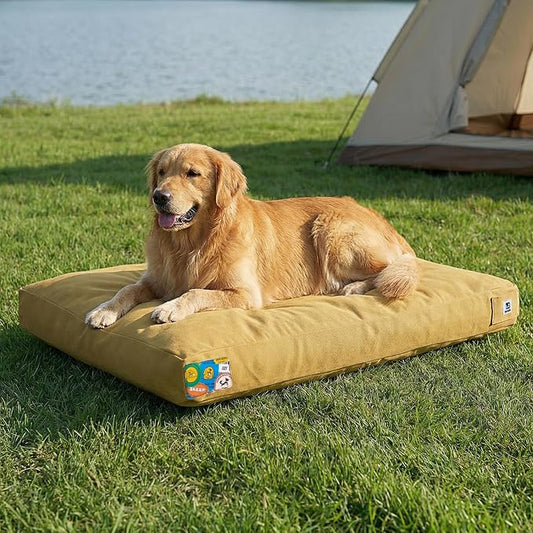 Sytopia 42 Inch Canvas Outdoor Dog Bed for Extra Large Dogs, Durable Dog Bed with Waterproof Machine Washable Removable Cover, Indoor Patio Pet Pad for Crate, Yellow by Sytopia