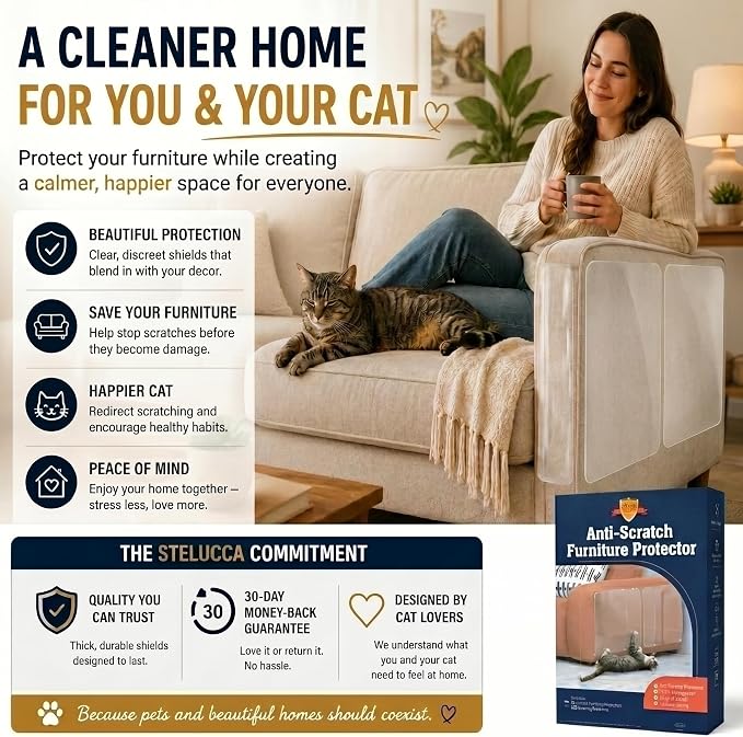 Stelucca Amazing Shields Cat Scratch Furniture Protector - 6 Pack XL | 17" x 12" sheets, sofa guard, claw- deterrent pet coverage, self-adhesive with 50 twist pins, cuttable to fit - Image 8