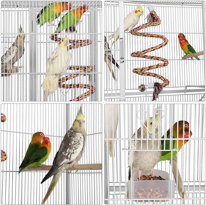 Yaheetech 69'' Extra Large Bird Cage Metal Parrot Cage w/Detachable Stand for Mid-Sized Parrots Cockatiels Conures Parakeets Lovebirds Budgie Finch, White - Image 4