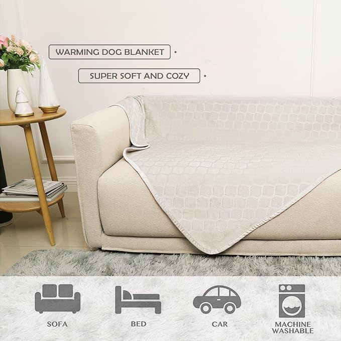 fuguitex Waterproof Dog Blanket Bed Cover Dog Crystal Velvet Moroccan Fuzzy Cozy Plush Pet Blanket Throw Blanket for Couch Sofa(68 * 82 inch, Cream+Beige) - Image 5