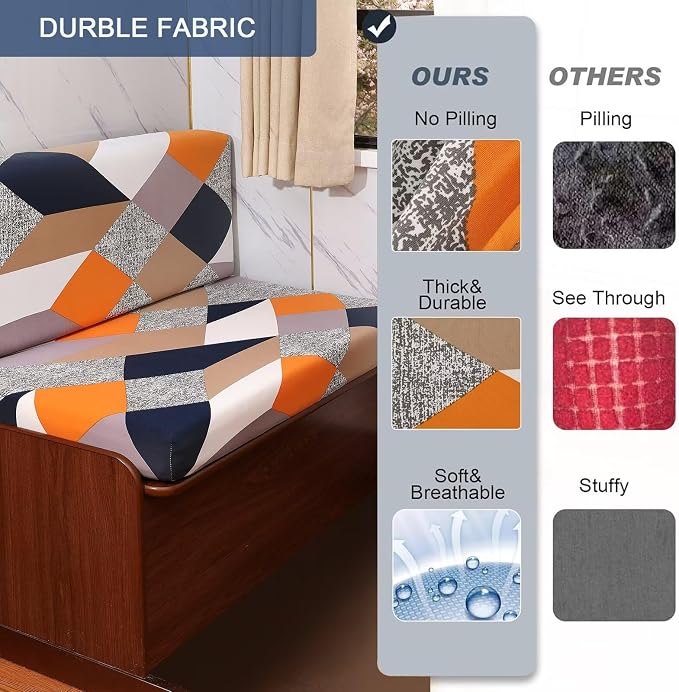 NILUOH RV Dinette Cushion Covers,Stretch Camper Cushion Slipcovers Replacement Sofa Cushions Washable Loveseat Slipcovers for Travel Trailer Couch (2 Bench Cover & 2 Backrest Cover, Color23) - Image 4