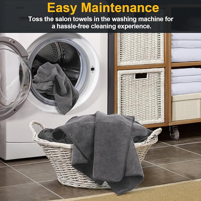 UNIMADE Salon Towels 48 Pack, Super Soft Microfiber Gym Towels | Highly Absorbent Hair-Drying Cloth for Gym, Bath, Spa Use and Home Beauty Care - Grey (16x29 inch) - Image 5