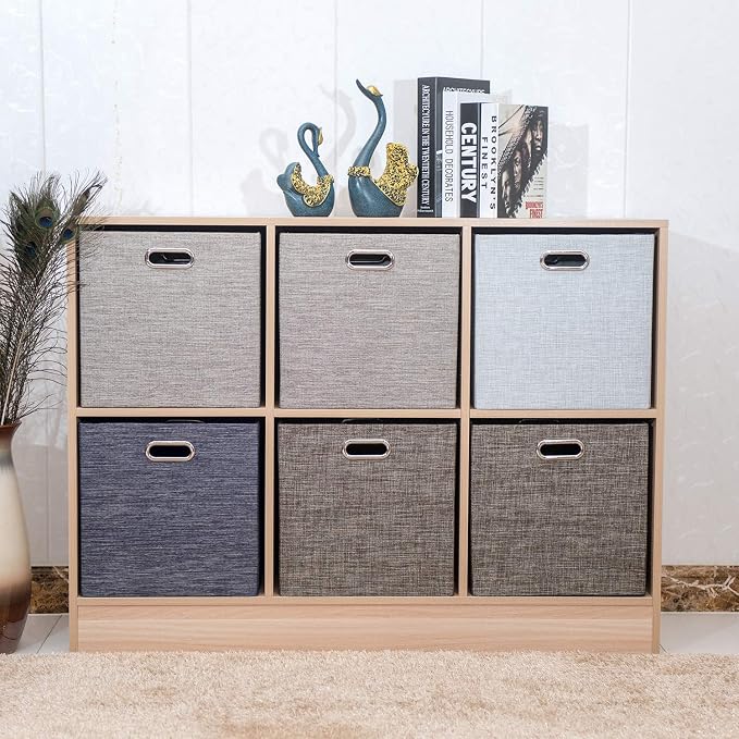 Posprica Foldable Storage Bins,13×13 Storage Cubes Basket Containers for Shelf Cabinet Bookcase Boxes,Thick Fabric Drawers - Set of 2, Coffee - Image 3