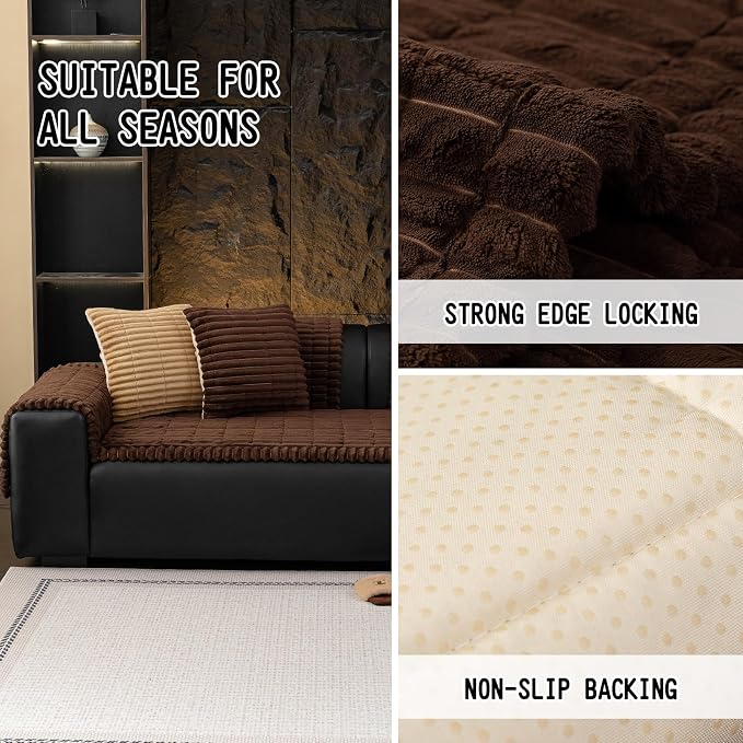 Sofa Couch Cover, Sofa Covers for Dogs Washable, Non-Slip Striped Sofa Slipcovers for Sectional Sofa, Sofa Cover Furniture Protector for L Shaped(Dark Brown, 27.6"x 59") - Image 2